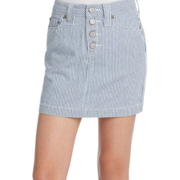 Dickies Girls’ Hickory Stripe Mini Skirt, Blue White Hickory Stripe - Picture 1 of 8